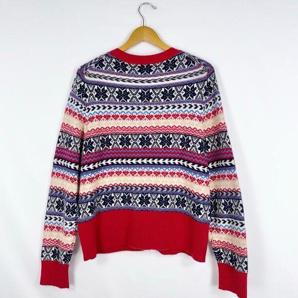 J Crew Women's Button Fair Isle Lambswool Blend Sweater XXL Red Navy - Picture 7 of 12